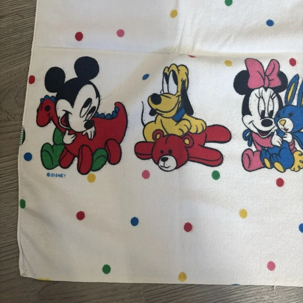 Vtg Disney Baby Receiving Blanket Mickey Minnie Donald Pluto Flannel Polka Dots